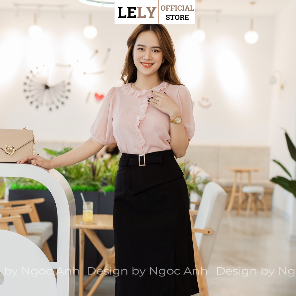 Áo sơ mi nữ Lely Fashion somi ngắn cao cấp vải lụa đẹp thời trang công sở dễ thương đi học trắng hồng cộc tay A1032