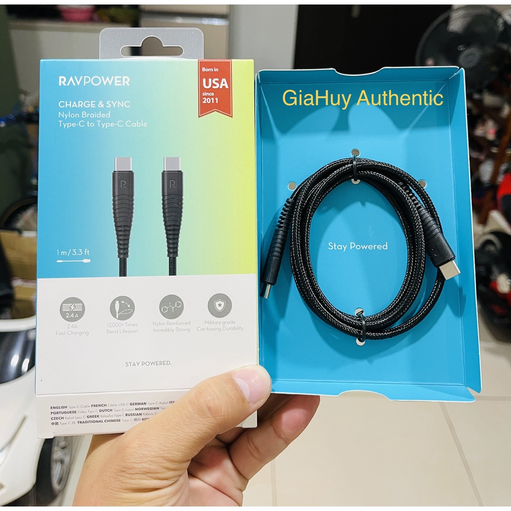 Cáp sạc nhanh RAVPOWER RP-CB047 USB-C to USB-C PD 60W dài 1m