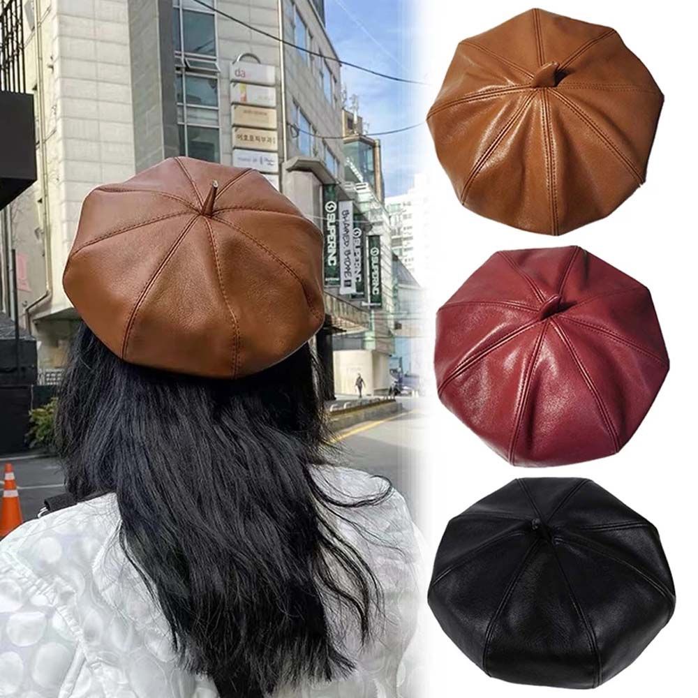 MXMUSTY Mũ nồi da PU đơn giản cá tính phong cách Anh Quốc thời trang thu đông cho nữ