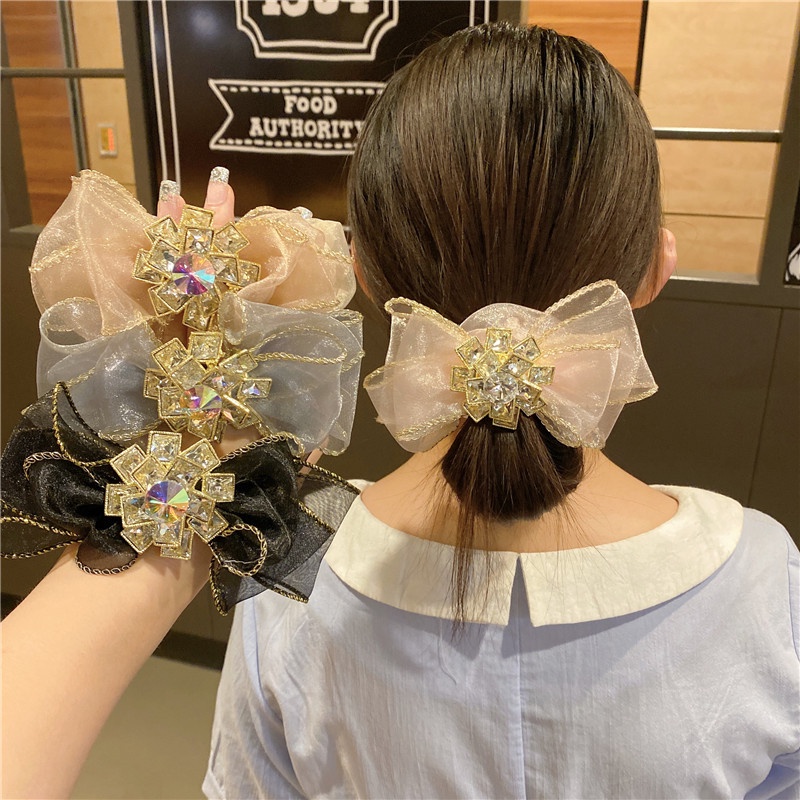 Dây buộc tóc vải organza đính đá giả thời trang mùa hè cho nữ