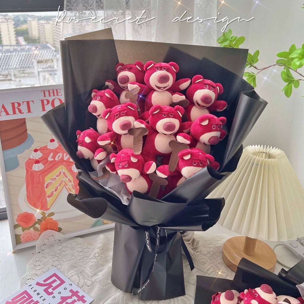 Bó Hoa Búp Bê Gấu Dâu Tây Quà Tặng Sinh Nhật / Valentine Cho Bạn Gái