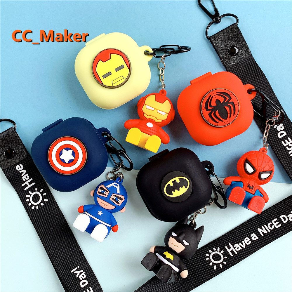【In Stock】New Samsung Galaxy Buds Live Case Silicone Soft Shell Doll Stand Pendant Samsung Bluetooth Buds Live Headset Case Iron Man# Spiderman# Captain America# Batman#