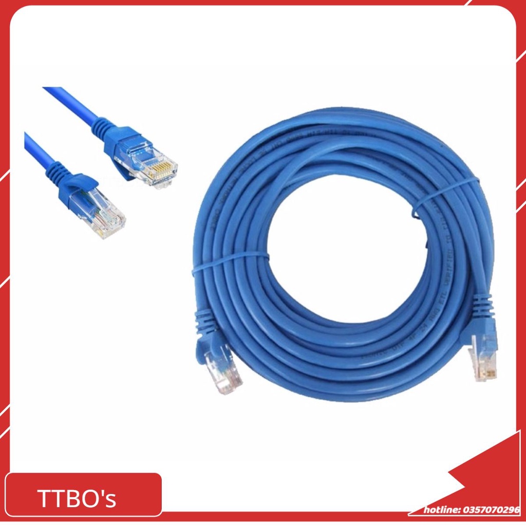 Dây mạng bấm sẵn Cat 5 dài 15m 20m 25m  30m đúc sẵn 2 đầu giao màu ngẫu nhiên TTBO's