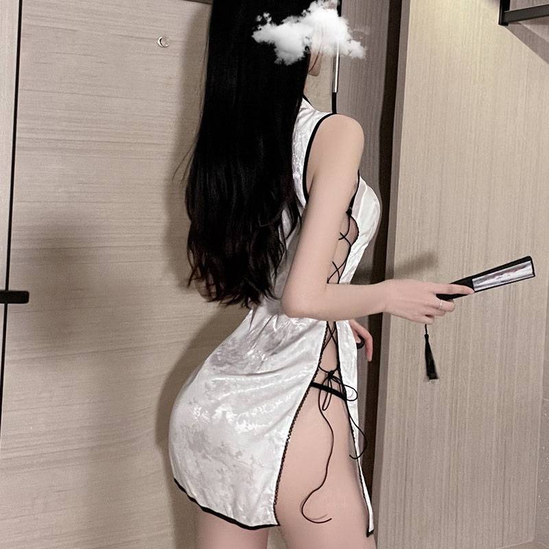 Bộ Đồ Ngủ Kiểu Sườn Xám Phối Ren Thêu Họa Tiết Rỗng 2022 Thời Trang Quyến Rũ Cho Nữ