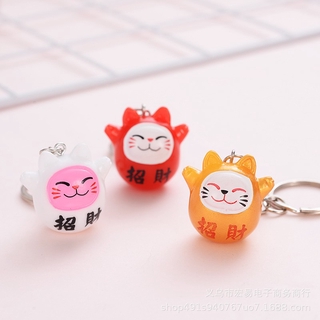 Móc khóa mini mèo chiêu tài tròn.