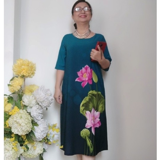 Váy Đầm Trung Niên Form Suông A Che Bụng - Vải Lụa Nhật Cao Cấp - Size 45 - 90kg | BigBuy360 - bigbuy360.vn