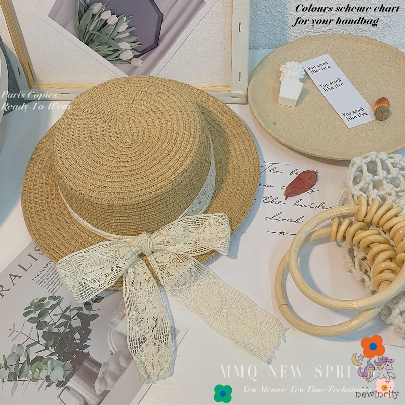 Mũ Cói Thắt Nơ Xinh Xắn Phong Cách Hàn Quốc Cho Bé Gái