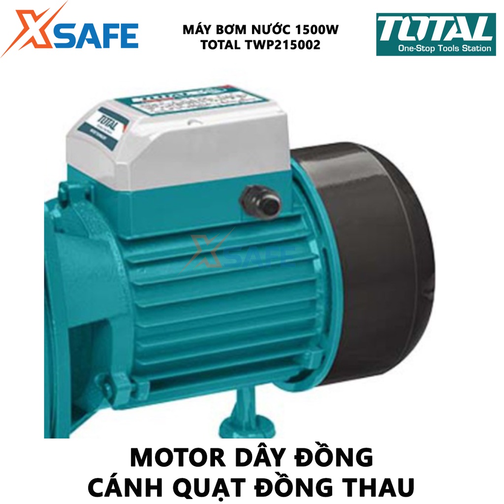 Máy bơm nước TOTAL TWP215002 công suất 1.500W(2HP), hút sâu 8m, mô tơ dây đồng, cánh quạt đồng thau - XSAFE