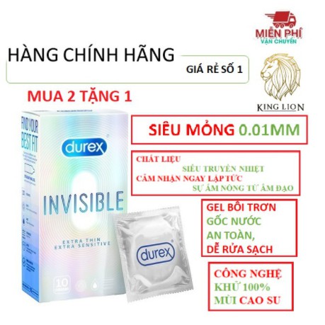 [BAO CAO SU MỎNG NHẤT THẾ GIỚI] Bao cao su DUREX INVISIBLE mỏng, an toàn, uy tín ( 10bao/ 1 hộp bcs)