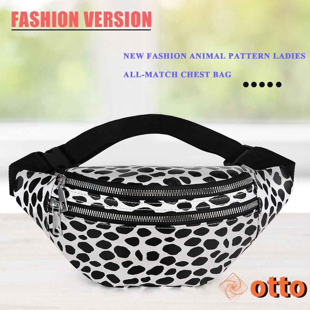 Women Animal Pattern Waist Messenger Bag Outdoor Flap Money Purses Casual PU Leather Belt Fanny Pack