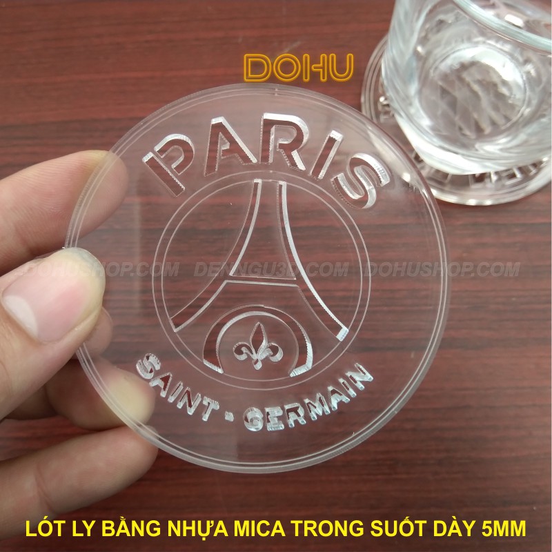 Đế Lót Ly Trong Suốt ĐỘC ĐÁO Bằng Nhựa Mica Logo Paris Saint Germain- DOHU