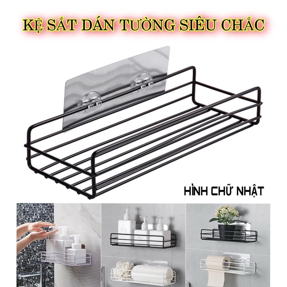 Kệ sắt chữ nhật để đồ nhà tắm, phòng bếp dán tường siêu chắc Kệ để gia vị inox đa năng