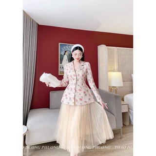Set Áo vest hoa kèm chân váy lưới