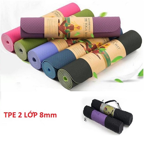 THẢM TẬP YOGA TPE 2 LỚP 6MM CHỐNG TRƠN TRƯỢT ( 2 mặt 2 màu khác nhau ) có vân chống trơn trượt