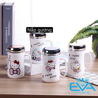 Ly Sứ Giữ Nhiệt Nắp Gương Hoạ Tiết Hoạt Hình Ngẫu Nhiên Dễ Thương