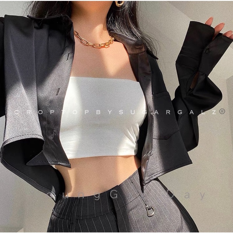 Áo croptop sơ mi lụa mở khuy - by SGGz | BigBuy360 - bigbuy360.vn