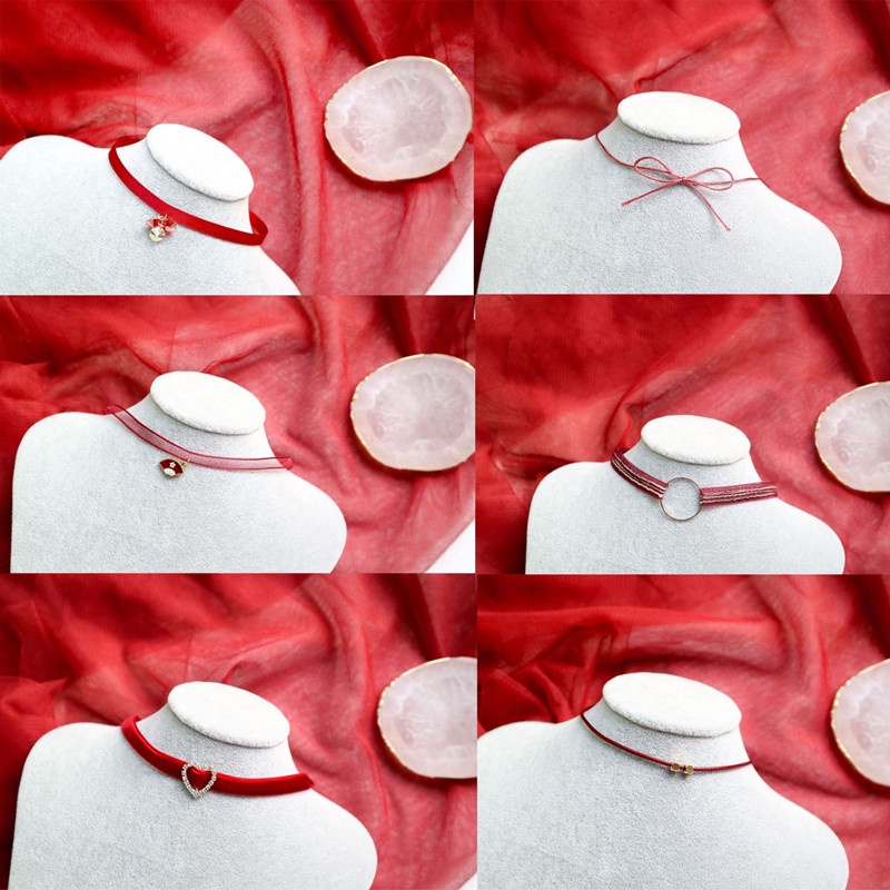 Vòng Cổ Choker Màu Đỏ Thiết Kế Hợp Thời Trang