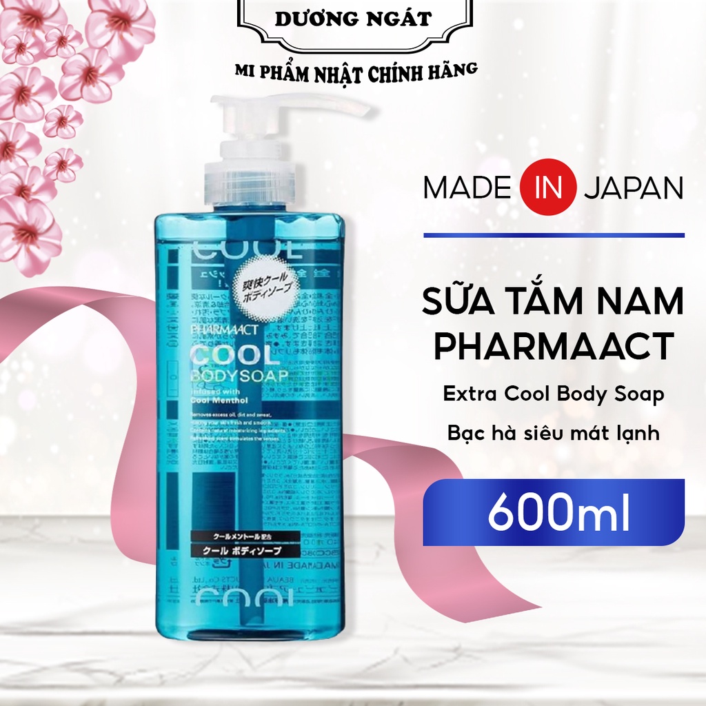 Sữa Tắm Nam Pharmaact Extra Cool Body Soap Bạc Hà Siêu Mát Lạnh, Làm Sạch Bụi Bẩn Khử Mùi Mồ Hôi 600ml