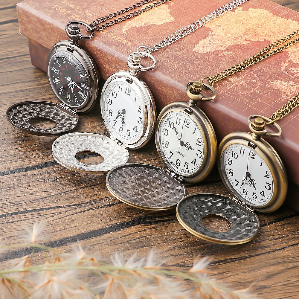 Đồng hồ quả quýt mặt số la mã màu đen phong cách vintage