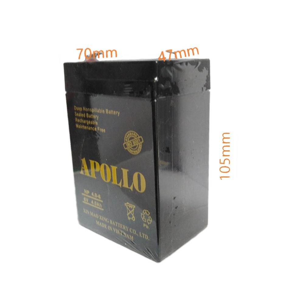 Bình Acquy khô Apollo 6V 4Ah.. CHÍNH HÃNG