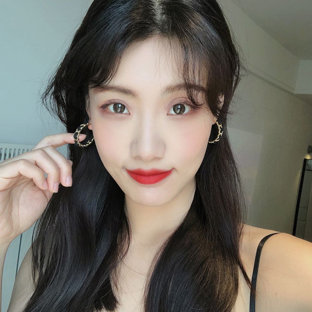 Khuyên tai dạng vòng xoắn phối dây xích kiểu Hàn Quốc thanh lịch sáng tạo cho nữ