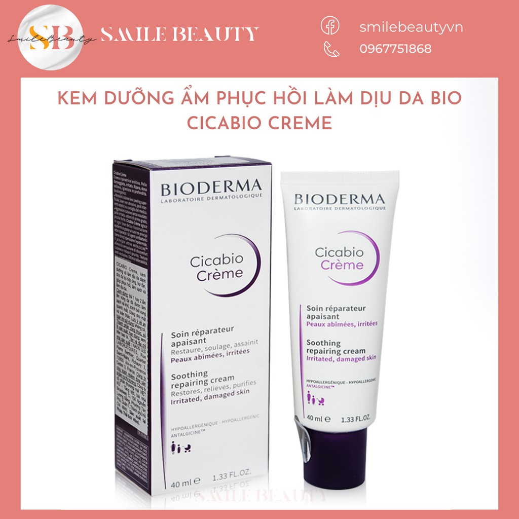 Kem tím dưỡng ẩm phục hồi da Bioderma Cicabio Cream tím