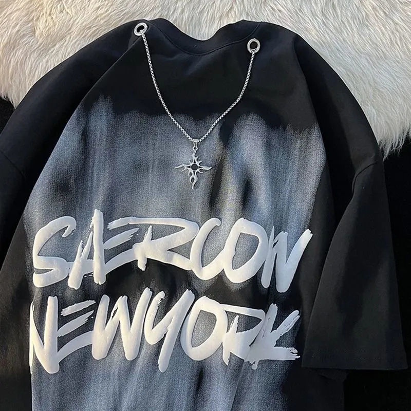 Áo Thun Tay Ngắn Dáng Rộng Phong Cách Retro Mỹ