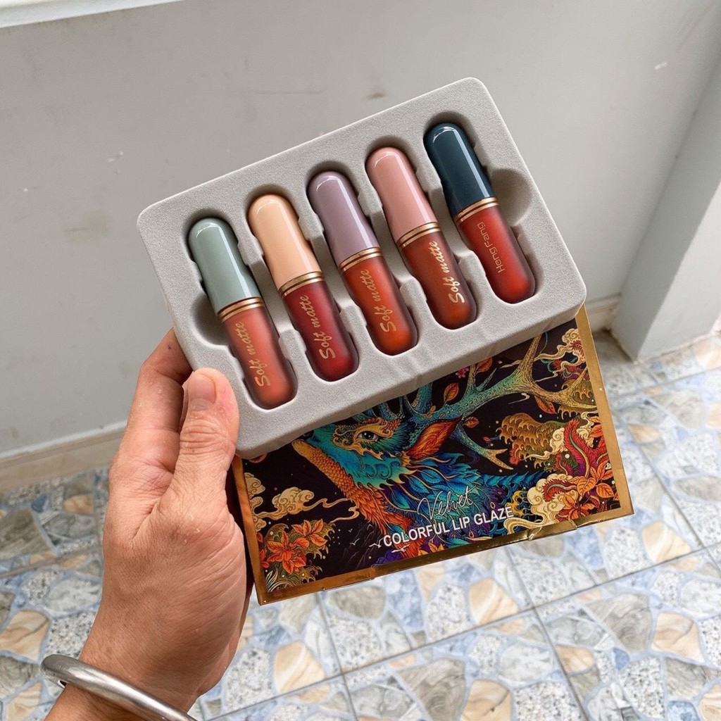 Set son kem 5 cây Velvet Colorful Soft Matte, Set 5 son kem henghang-son trang điểm-sản phẩm làm đẹp nội địa trung