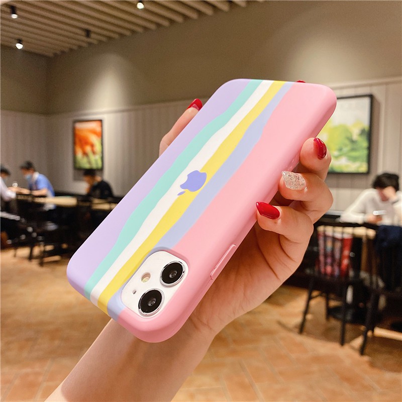 Ốp Điện Thoại Tpu Silicon Mềm Họa Tiết Cầu Vồng Màu Hồng Cho Iphone 12 Pro Max 12 Mini 11 Pro Xs Xr Xs Max Se2 I6s 7 8 Plus