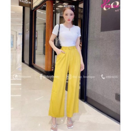 [Free Ship] Quần suông ống rộng Choobe lưng cao vải cao cấp culottes nữ mặc kéo dài chân