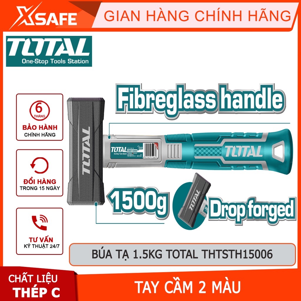 Búa tạ TOTAL THTSTH15006 1500g Búa cầm tay trọng lượng 1500g thép carbon 45# dùng đóng, gõ dụng cụ, gò và tán kim loại