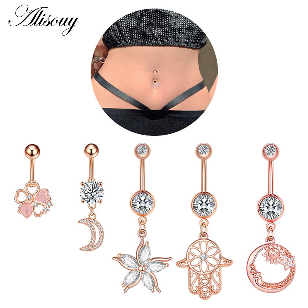 Alisouy 1 Khuyên Rốn Hình Cánh Bướm Mặt Trăng / Trái Tim / Giọt Nước Bằng Thép Không Gỉ Đính Đá zircon Quyến Rũ Cho Nữ