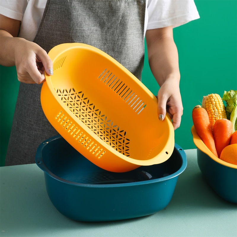 Rổ Đựng Rau Củ Quả Hai Lớp Ráo Nước Tiện Lợi Cho Nhà Bếp