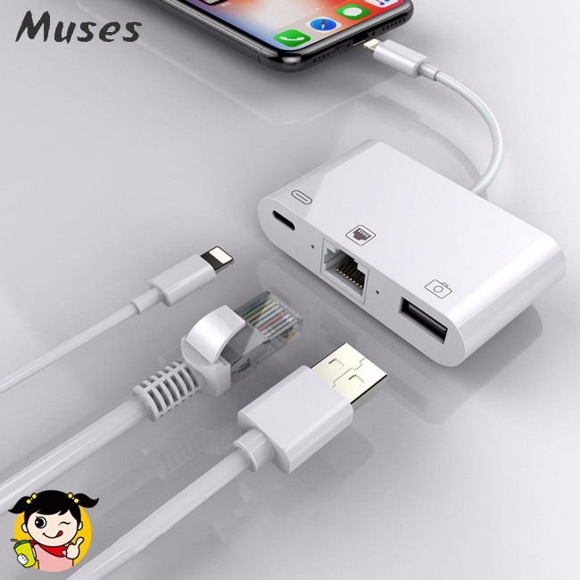 Muse07 3 in 1 Charger Adapter iPhone Interface to LAN 100Mbps/1000Mbps Ethernet RJ45 Adapter OTG USB 3.0