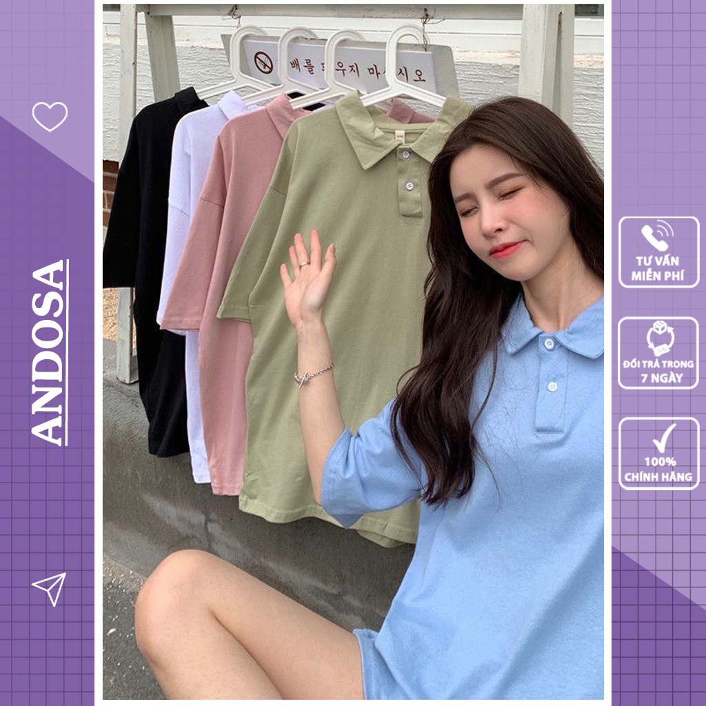 Áo polo nữ unisex trơn basic đẹp form rộng tay lỡ hàng Quảng Châu ANDOSA PL06