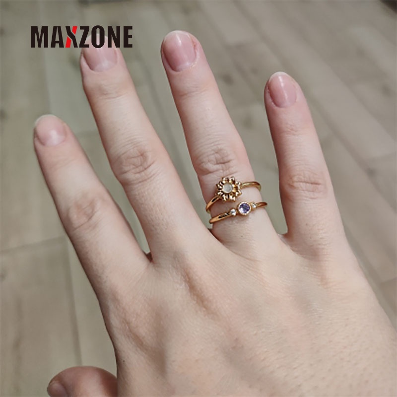 Nhẫn Thép Không Gỉ Đính Đá Tròn 12 Màu Sắc