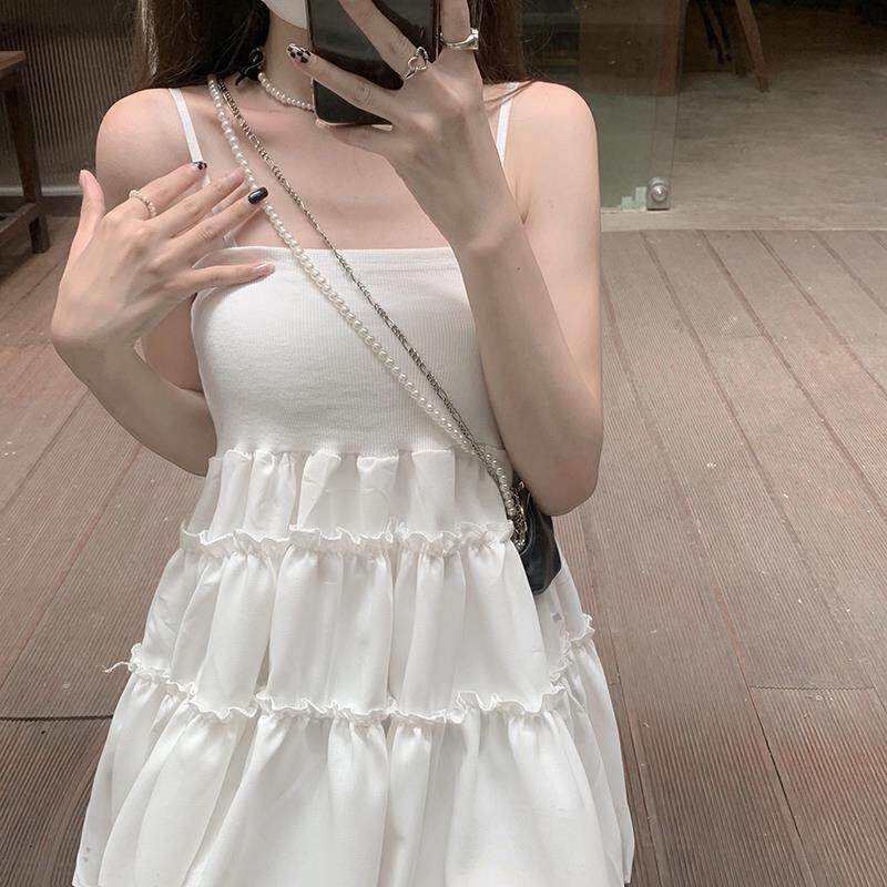 Đầm hai dây IELGY chiết eo phong cách Hàn Quốc thời trang mùa hè cho nữ