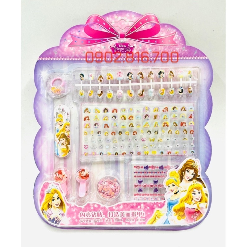 Vỉ đồ chơi trang điểm làm móng làm nails sticker 3D nổi dán móng tay cho bé gái hình Elsa-babie-Kitty-Pony-sofia-Ariel