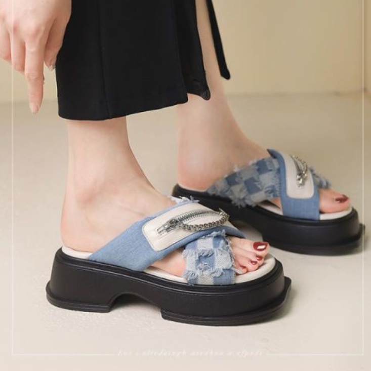 Dép Sandal Đế Dày Quai Chéo Bằng Vải Bạt Thời Trang Mùa Hè Phong Cách Mới Cho Nữ