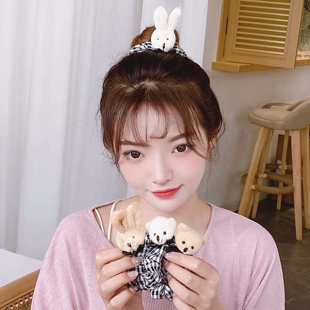 Dây Cột Tóc Vải Bông Co Giãn Hình Gấu / Thỏ Hoạt Hình Phong Cách Hàn Quốc Cổ Điển Có Thể Điều Chỉnh Cho Nữ
