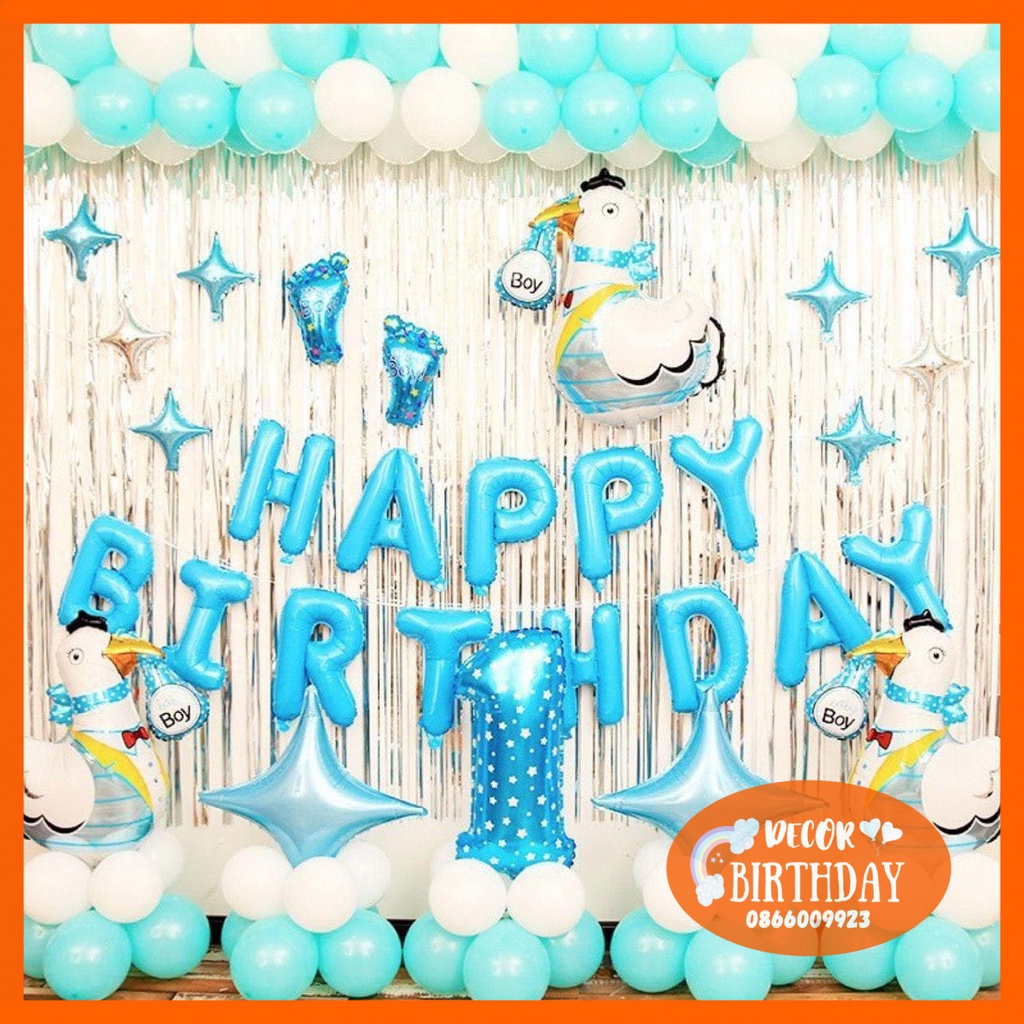 Set Trang Trí Sinh Nhật TUỔI GÀ Cho Bé Trai, Bé Gái, Bóng Y Hình Tặng Kèm Đồ Bơm Băng Dính