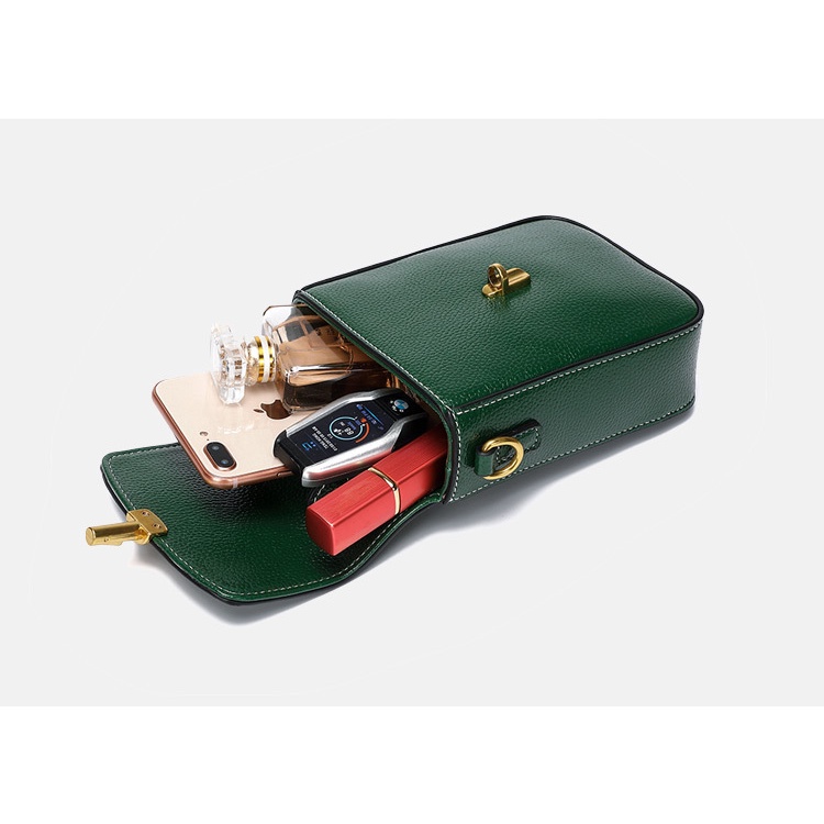 Mobile Túi Đeo Chéo Da PU Dáng Vuông Nhỏ Màu Trơn Thời Trang Xinh Xắn Cho Nữ