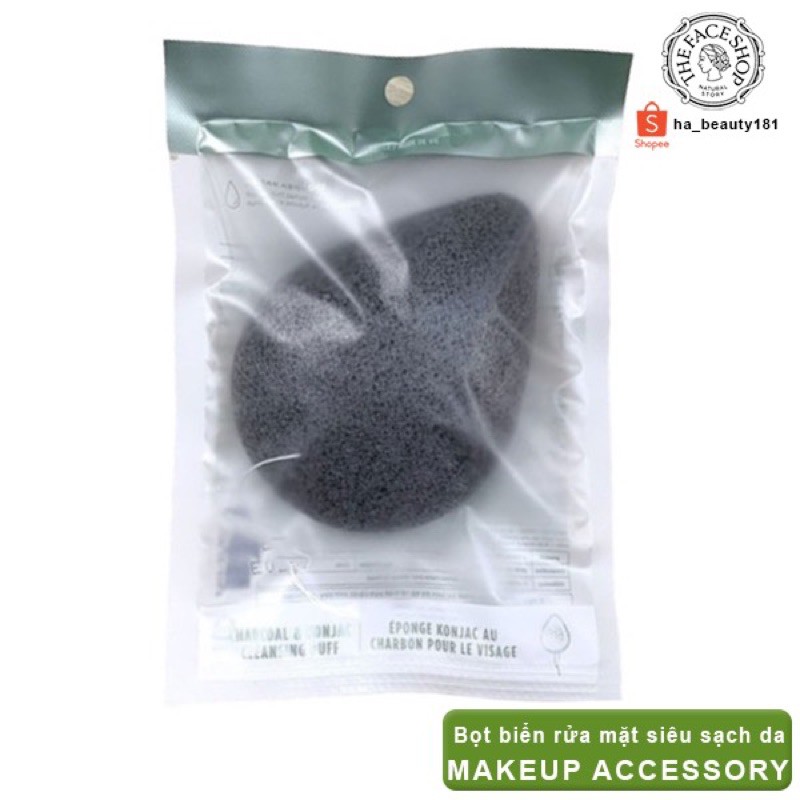 (AUTH) Bông Rửa Mặt Bọt Biển Charcoal & Konjac Cleansing Puff The Face Shop