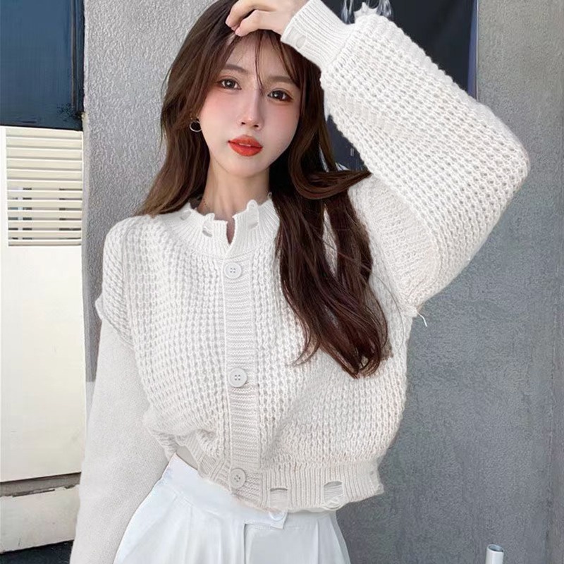 Áo Cardigan Dệt Kim Cổ Chữ V Dáng Rộng Màu Sắc Đơn Giản Phong Cách Hàn Quốc