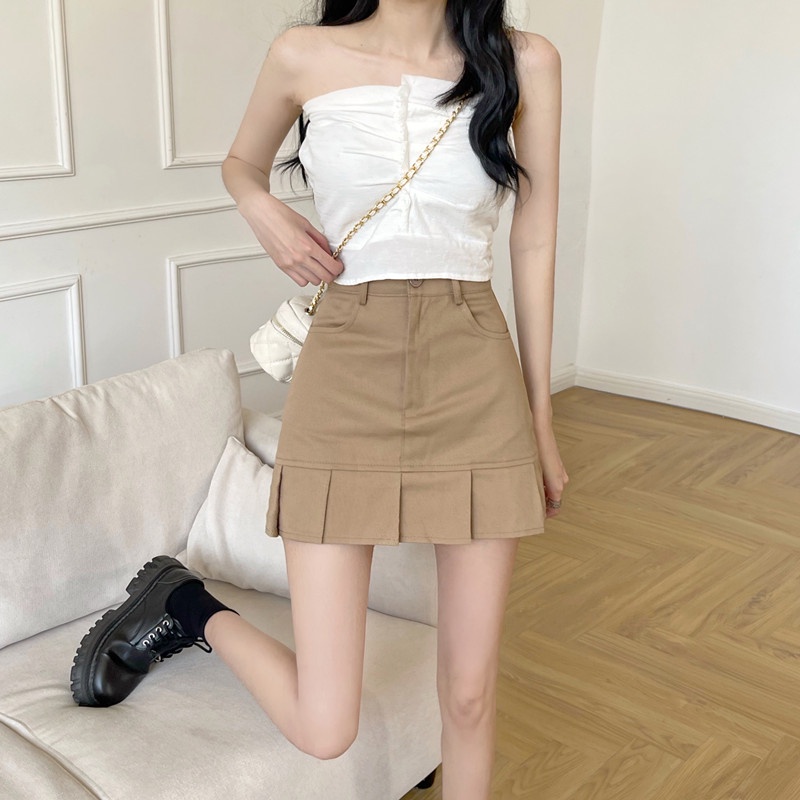 Cocory vn Chân Váy Jeans Chữ A Lưng Cao Vintage Cho Nữ