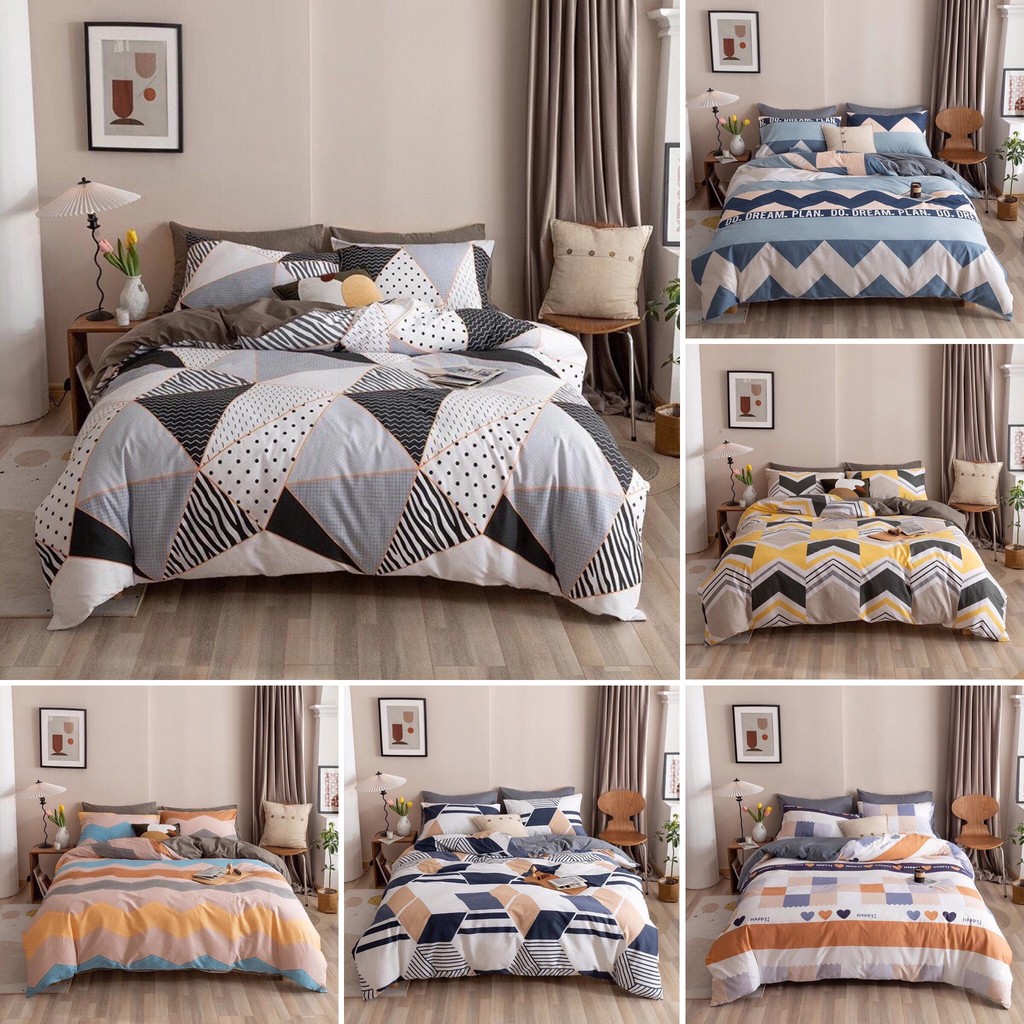 Bộ chăn ga gối Cotton Organic Bo Decor ga gối cotton Hàn Quốc kẻ 2021 miễn phí bo chun grap giường