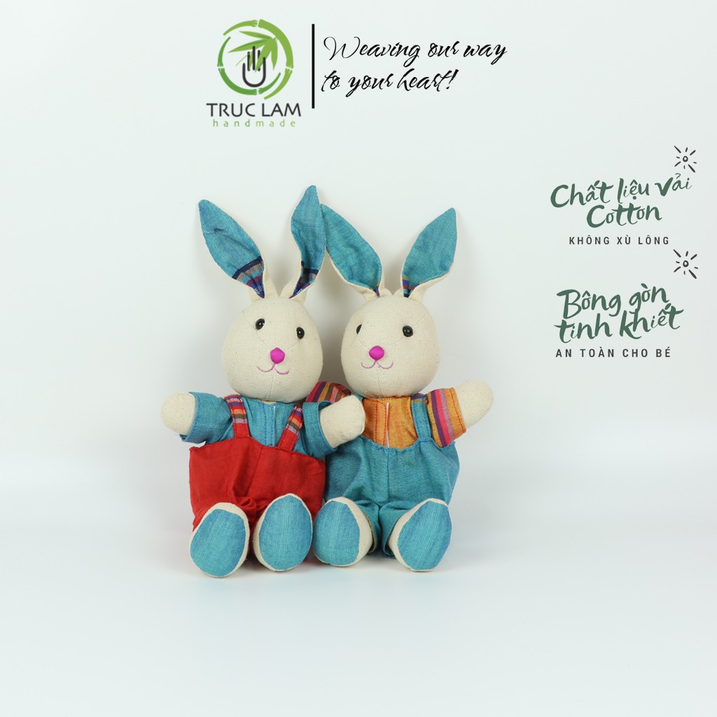 Đồ Chơi Cho Bé Thú Nhồi Bông Hình Thỏ Bố Mặc Yếm Vải Thổ Cẩm Dệt Tay Bông Gòn Cao Cấp – Trúc Lâm Handmade