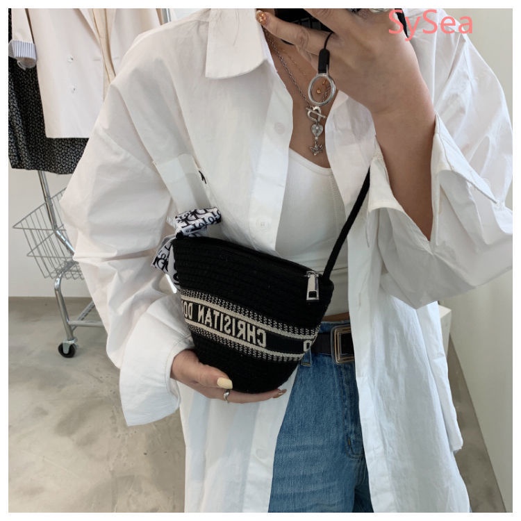 Túi Xách Bucket Mini In Chữ Phong Cách Pháp Thời Trang Mùa Hè Cho Nữ