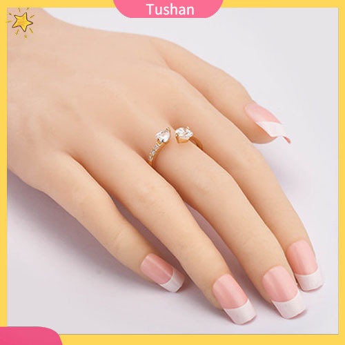 Nhẫn đeo tay kim loại hình trái tim đính đá xinh xắn cho nữ