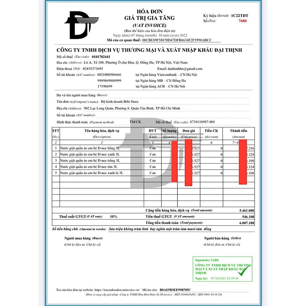 [Chính Hãng Đại Thịnh] Nước Giặt Quần Áo Em Bé DNEE Thái Lan - Can 3 Lít (Bibistore)
